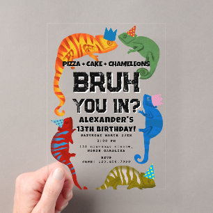 Invitations En Acrylique Fête d'anniversaire de garçon, caméléons adolescen