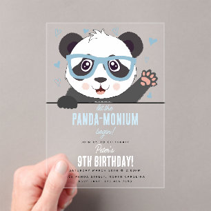 Invitations En Acrylique Fête d'anniversaire de garçon ourson panda mignon