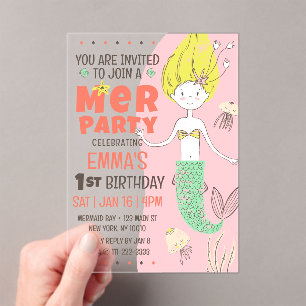 Invitations En Acrylique Fête d'anniversaire de la mignonne sirène moderne