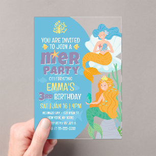 Invitations En Acrylique Fête d'anniversaire de la mignonne sirène moderne