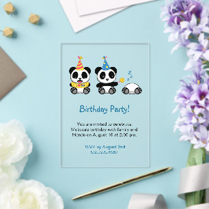 Invitations En Acrylique Fête d'anniversaire de pandas mignons