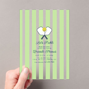 Invitations En Acrylique Fête d'anniversaire de pickleball préppy « Let's P