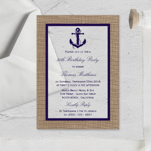 Invitations En Acrylique Fête d'anniversaire de plage en toile de jute Ancr