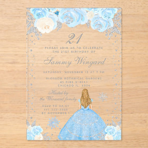 Invitations En Acrylique Fête d'anniversaire de princesse aux cheveux blond