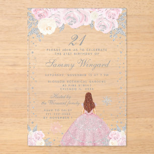 Invitations En Acrylique Fête d'anniversaire de princesse aux cheveux bruns