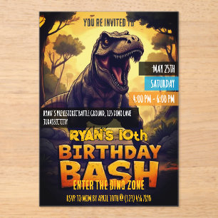 Invitations En Acrylique Fête d'anniversaire des 10 ans de T-Rex Dinosaure