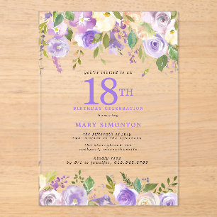 Invitations En Acrylique Fête d'anniversaire des 18 ans CLEAR ACRYLIC Fleur