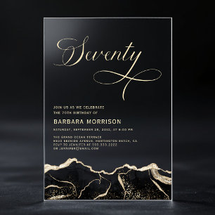Invitations En Acrylique Fête d'anniversaire des 70 ans Black Gold Agate