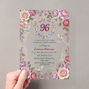 Invitations En Acrylique Fête d'anniversaire des 96 ans des colibris florau