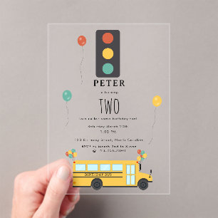 Invitations En Acrylique Fête d'anniversaire des enfants du bus scolaire ja