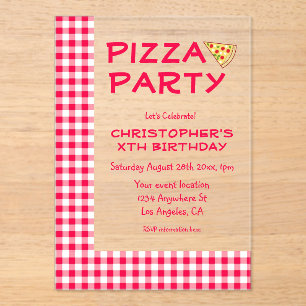 Invitations En Acrylique Fête d'anniversaire des enfants Pizza Party