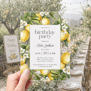 Invitations En Acrylique Fête d'anniversaire élégante aux fleurs de citron 