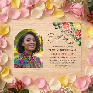 Invitations En Acrylique Fête d'anniversaire élégante florale avec photo 22