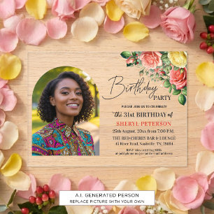 Invitations En Acrylique Fête d'anniversaire élégante florale avec photo 31
