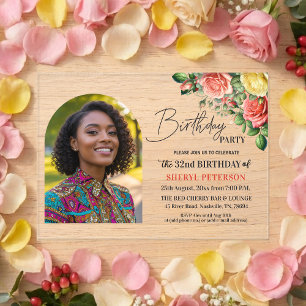 Invitations En Acrylique Fête d'anniversaire élégante florale avec photo 32