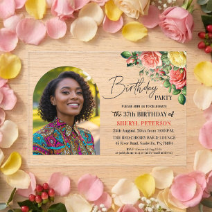 Invitations En Acrylique Fête d'anniversaire élégante florale avec photo 37
