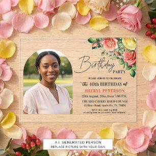 Invitations En Acrylique Fête d'anniversaire élégante florale avec photo 40
