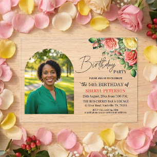 Invitations En Acrylique Fête d'anniversaire élégante florale avec photo 54