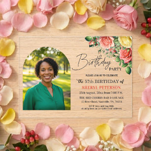 Invitations En Acrylique Fête d'anniversaire élégante florale avec photo 57