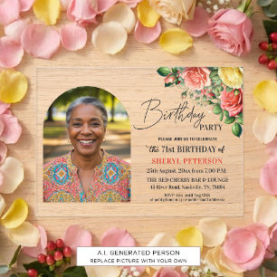 Invitations En Acrylique Fête d'anniversaire élégante florale avec photo 71