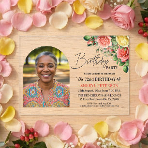Invitations En Acrylique Fête d'anniversaire élégante florale avec photo 72