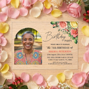 Invitations En Acrylique Fête d'anniversaire élégante florale avec photo 74