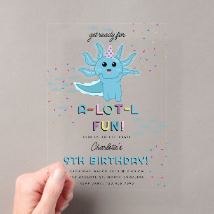 Invitations En Acrylique Fête d'anniversaire enfants Axolotl Bleu Salamandr