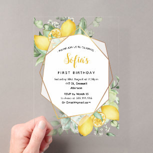 Invitations En Acrylique Fête d'anniversaire estivale de la première année