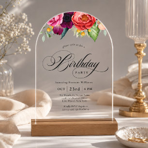 Invitations En Acrylique Fête d'anniversaire florale élégante et rustique à