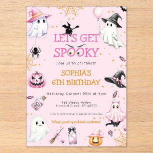 Invitations En Acrylique Fête d'anniversaire Halloween rose