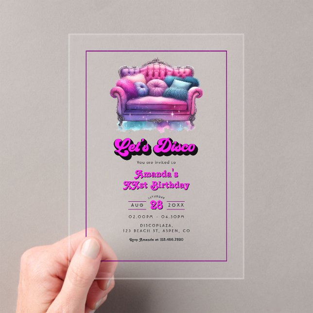 Invitations En Acrylique Fête d'anniversaire Let's Disco (In situ (ordinateur de poche))