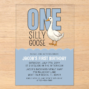 Invitations En Acrylique Fête d'anniversaire moderne bleue d'une oie idiote