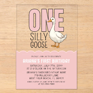 Invitations En Acrylique Fête d'anniversaire moderne rose d'une oie idiote