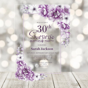 Invitations En Acrylique Fête d'anniversaire moderne rose Floral Surprise 3