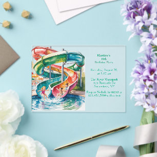 Invitations En Acrylique Fête d'anniversaire pour enfants avec toboggan aqu