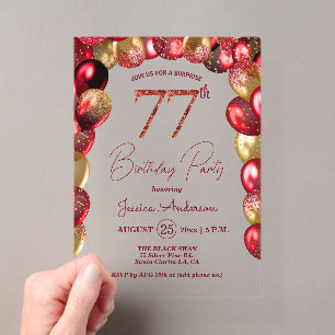 Invitations En Acrylique Fête d'anniversaire surprise 77 ans paillettes or