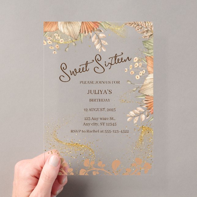 Invitations En Acrylique Fête d'anniversaire sweet 16 de style bohème  (In situ (ordinateur de poche))