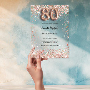 Invitations En Acrylique fête de 80e anniversaire rose gold clair