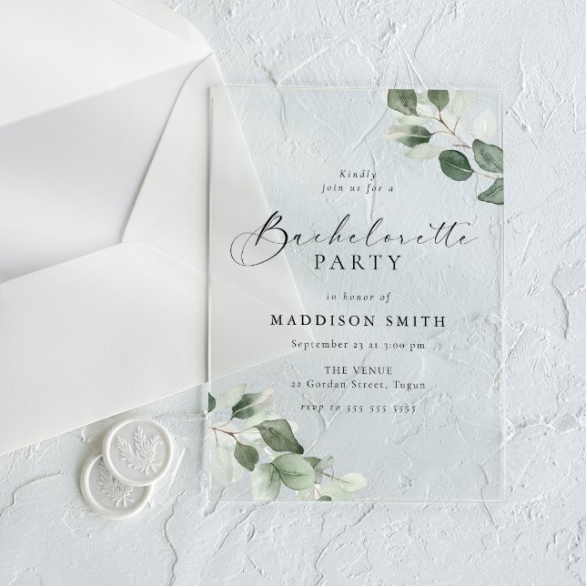 Invitations En Acrylique Fête de Bachelorette de Feuille Verte Écriture Mod (Créateur téléchargé)
