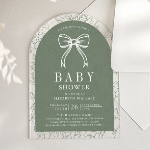 Invitations En Acrylique Fête de bébé à l'arc en ruban vert sauge en ligne 
