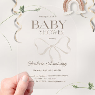 Invitations En Acrylique Fête de bébé Arc de Ruban Aquarelle Taupe