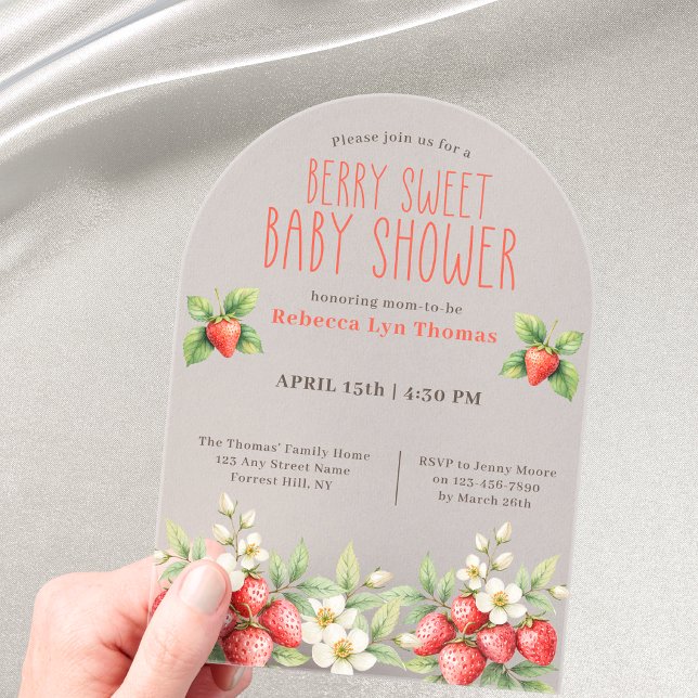 Invitations En Acrylique Fête de bébé aux fraises sucrées  (Créateur téléchargé)