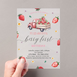 Invitations En Acrylique Fête de bébé camion de fraises de marguerite à l'a
