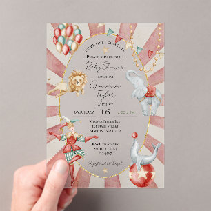 Invitations En Acrylique Fête de Bébé Cirque Carnaval Aquarelle Fantaisiste