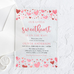 Invitations En Acrylique Fête de Bébé Cœurs Roses Rouges Notre Petit Chéri