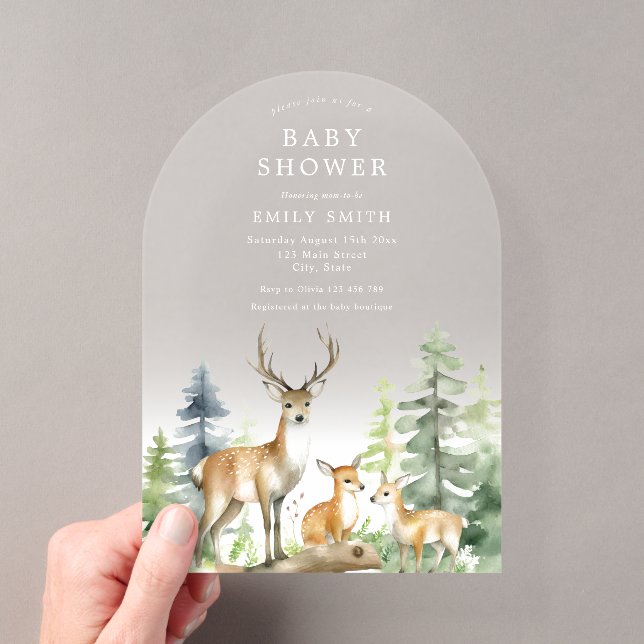 Invitations En Acrylique Fête de Bébé en Forêt de Bois (In situ (ordinateur de poche))