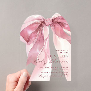 Invitations En Acrylique Fête de Bébé Fille Arc-en-ciel Ruban Rose