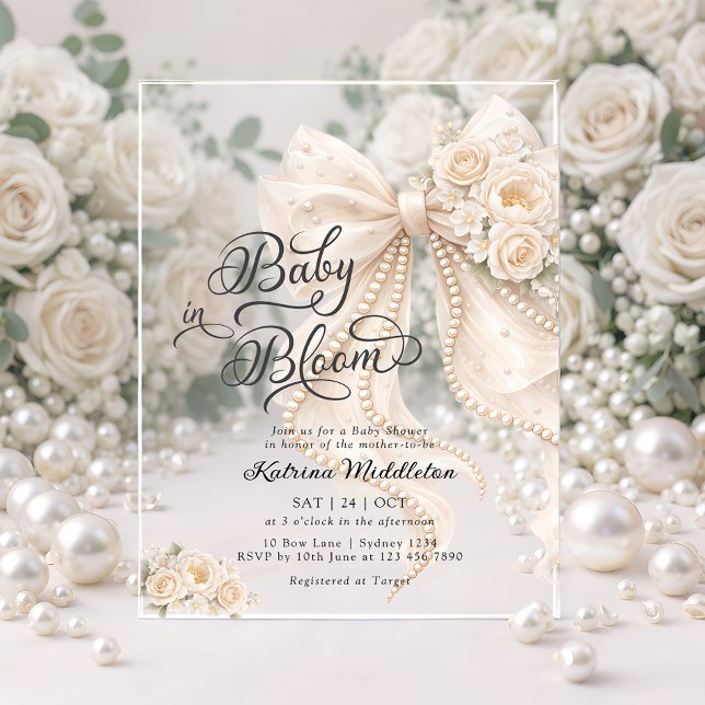 Invitations En Acrylique Fête de bébé fille Baby in Bloom Bow (Créateur téléchargé)