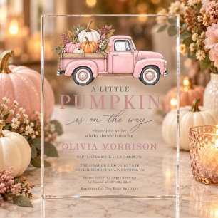 Invitations En Acrylique Fête de Bébé Fille Petit Citrouille Rose Camion d'