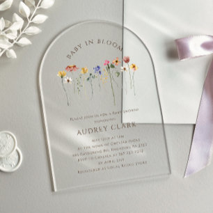 Invitations En Acrylique Fête de Bébé Fleur Sauvage Colorée en Fleur